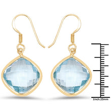将图片加载到图库查看器,14K Yellow Gold Plated 29.00 Carat Genuine Blue Topaz .925 Sterling Silver Earrings