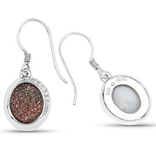 Load image into Gallery viewer, 4.72 Carat Genuine Copper Bloom Drusy and White Topaz .925 Sterling Silver Earrings