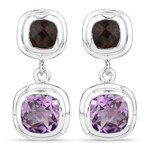 Load image into Gallery viewer, 6.60 Carat Genuine Amethyst and Smoky Quartz .925 Sterling Silver Earrings