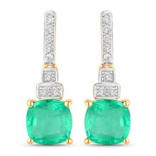 Load image into Gallery viewer, 2.72 Carat Genuine Ethiopian Emerald and White Diamond 14K Yellow Gold Earrings