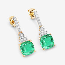 Load image into Gallery viewer, 2.72 Carat Genuine Ethiopian Emerald and White Diamond 14K Yellow Gold Earrings