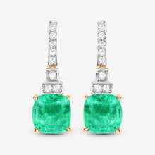 Load image into Gallery viewer, 2.72 Carat Genuine Ethiopian Emerald and White Diamond 14K Yellow Gold Earrings