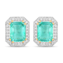 将图片加载到图库查看器,2.99 Carat Genuine Ethiopian Emerald and White Diamond 14K Yellow Gold Earrings