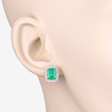 将图片加载到图库查看器,2.99 Carat Genuine Ethiopian Emerald and White Diamond 14K Yellow Gold Earrings