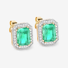 将图片加载到图库查看器,2.99 Carat Genuine Ethiopian Emerald and White Diamond 14K Yellow Gold Earrings