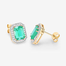 将图片加载到图库查看器,2.99 Carat Genuine Ethiopian Emerald and White Diamond 14K Yellow Gold Earrings