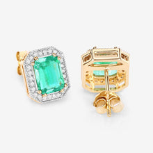 将图片加载到图库查看器,2.99 Carat Genuine Ethiopian Emerald and White Diamond 14K Yellow Gold Earrings
