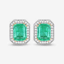 将图片加载到图库查看器,2.99 Carat Genuine Ethiopian Emerald and White Diamond 14K Yellow Gold Earrings