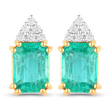 Load image into Gallery viewer, 2.87 Carat Genuine Ethiopian Emerald and White Diamond 14K Yellow Gold Earrings