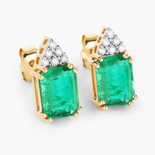 Load image into Gallery viewer, 2.87 Carat Genuine Ethiopian Emerald and White Diamond 14K Yellow Gold Earrings