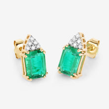 Load image into Gallery viewer, 2.87 Carat Genuine Ethiopian Emerald and White Diamond 14K Yellow Gold Earrings