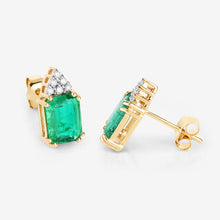 Load image into Gallery viewer, 2.87 Carat Genuine Ethiopian Emerald and White Diamond 14K Yellow Gold Earrings