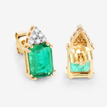 Load image into Gallery viewer, 2.87 Carat Genuine Ethiopian Emerald and White Diamond 14K Yellow Gold Earrings