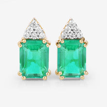 Load image into Gallery viewer, 2.87 Carat Genuine Ethiopian Emerald and White Diamond 14K Yellow Gold Earrings