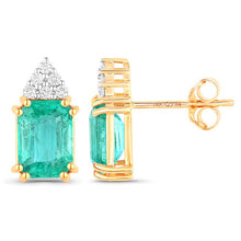 Load image into Gallery viewer, 2.87 Carat Genuine Ethiopian Emerald and White Diamond 14K Yellow Gold Earrings