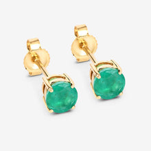 Load image into Gallery viewer, 0.72 Carat Genuine Zambian Emerald 10K Yellow Gold Earrings