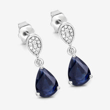 Load image into Gallery viewer, 2.76 Carat Genuine Blue Sapphire and White Diamond 10K White Gold Earrings