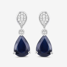 Load image into Gallery viewer, 2.76 Carat Genuine Blue Sapphire and White Diamond 10K White Gold Earrings