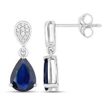 Load image into Gallery viewer, 2.76 Carat Genuine Blue Sapphire and White Diamond 10K White Gold Earrings