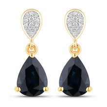 Load image into Gallery viewer, 2.76 Carat Genuine Blue Sapphire and White Diamond 10K Yellow Gold Earrings