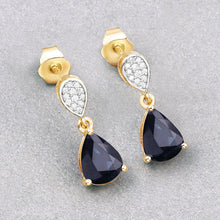 Load image into Gallery viewer, 2.76 Carat Genuine Blue Sapphire and White Diamond 10K Yellow Gold Earrings