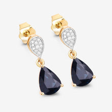 Load image into Gallery viewer, 2.76 Carat Genuine Blue Sapphire and White Diamond 10K Yellow Gold Earrings