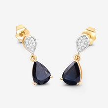 Load image into Gallery viewer, 2.76 Carat Genuine Blue Sapphire and White Diamond 10K Yellow Gold Earrings