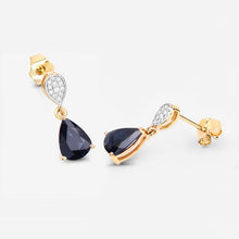 Load image into Gallery viewer, 2.76 Carat Genuine Blue Sapphire and White Diamond 10K Yellow Gold Earrings
