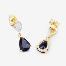 Load image into Gallery viewer, 2.76 Carat Genuine Blue Sapphire and White Diamond 10K Yellow Gold Earrings