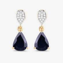 Load image into Gallery viewer, 2.76 Carat Genuine Blue Sapphire and White Diamond 10K Yellow Gold Earrings