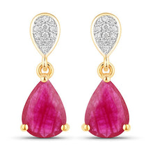Load image into Gallery viewer, 2.46 Carat Genuine Ruby and White Diamond 10K Yellow Gold Earrings