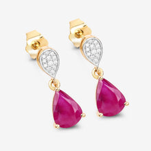 Load image into Gallery viewer, 2.46 Carat Genuine Ruby and White Diamond 10K Yellow Gold Earrings