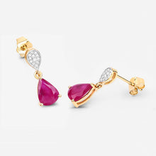 Load image into Gallery viewer, 2.46 Carat Genuine Ruby and White Diamond 10K Yellow Gold Earrings