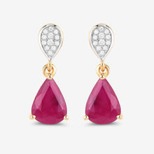 Load image into Gallery viewer, 2.46 Carat Genuine Ruby and White Diamond 10K Yellow Gold Earrings