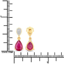 Load image into Gallery viewer, 2.46 Carat Genuine Ruby and White Diamond 14K Yellow Gold Earrings