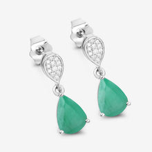 Load image into Gallery viewer, 2.28 Carat Genuine Zambian Emerald and White Diamond 10K White Gold Earrings