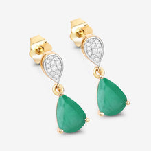 Load image into Gallery viewer, 2.28 Carat Genuine Zambian Emerald and White Diamond 10K Yellow Gold Earrings