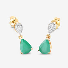 Load image into Gallery viewer, 2.28 Carat Genuine Zambian Emerald and White Diamond 10K Yellow Gold Earrings