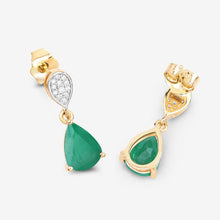 Load image into Gallery viewer, 2.28 Carat Genuine Zambian Emerald and White Diamond 10K Yellow Gold Earrings