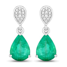 Load image into Gallery viewer, 2.28 Carat Genuine Zambian Emerald and White Diamond 14K White Gold Earrings