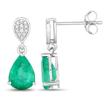 Load image into Gallery viewer, 2.28 Carat Genuine Zambian Emerald and White Diamond 14K White Gold Earrings