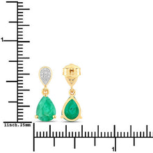 Load image into Gallery viewer, 2.28 Carat Genuine Zambian Emerald and White Diamond 14K Yellow Gold Earrings