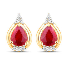 Load image into Gallery viewer, 1.36 Carat Genuine Ruby and White Diamond 14K Yellow Gold Earrings