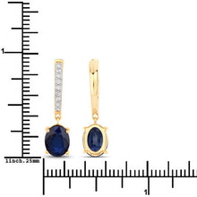 Load image into Gallery viewer, 3.24 Carat Genuine Blue Sapphire and White Diamond 14K Yellow Gold Earrings