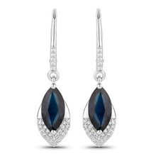 将图片加载到图库查看器,2.79 Carat Genuine Blue Sapphire and White Diamond 14K White Gold Earrings