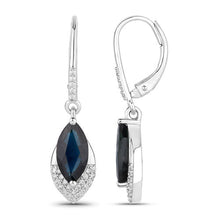将图片加载到图库查看器,2.79 Carat Genuine Blue Sapphire and White Diamond 14K White Gold Earrings