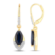 Load image into Gallery viewer, 2.79 Carat Genuine Blue Sapphire and White Diamond 14K Yellow Gold Earrings