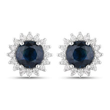 将图片加载到图库查看器,2.38 Carat Genuine Blue Sapphire and White Diamond 14K White Gold Earrings