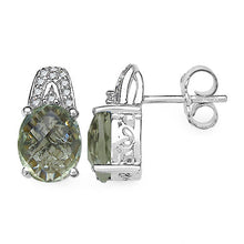 将图片加载到图库查看器,5.25 Carat Genuine Green Amethyst and 0.15 ct.t.w Genuine Diamond Accents Sterling Silver Earrings