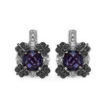 Load image into Gallery viewer, 2.67 Carat Genuine Amethyst White Sapphire & Black Diamond .925 Sterling Silver Earrings